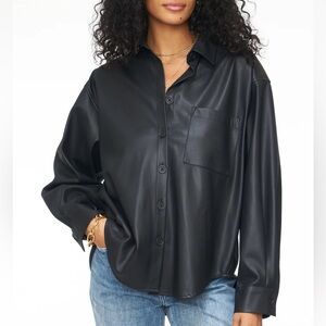 PISTOLA Sloane Oversized Button Down Shirt in Black